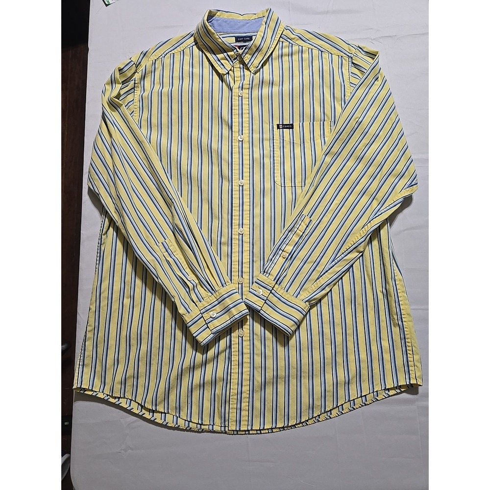 Chaps Ralph Lauren Men Large Yellow  Stripe Button Down Long Sleeve Shirt Preppy